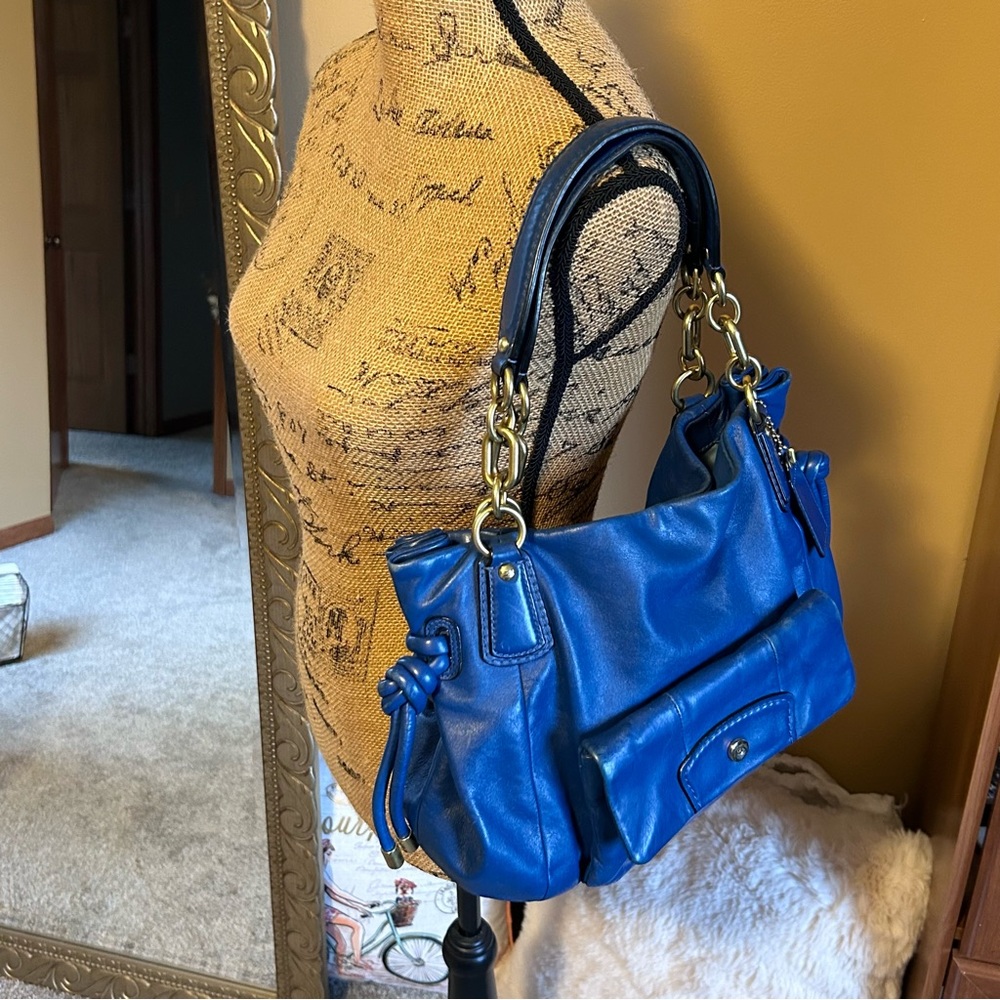 COACH 14758 Blue Leather Kristin Shoulder Satchel Bag